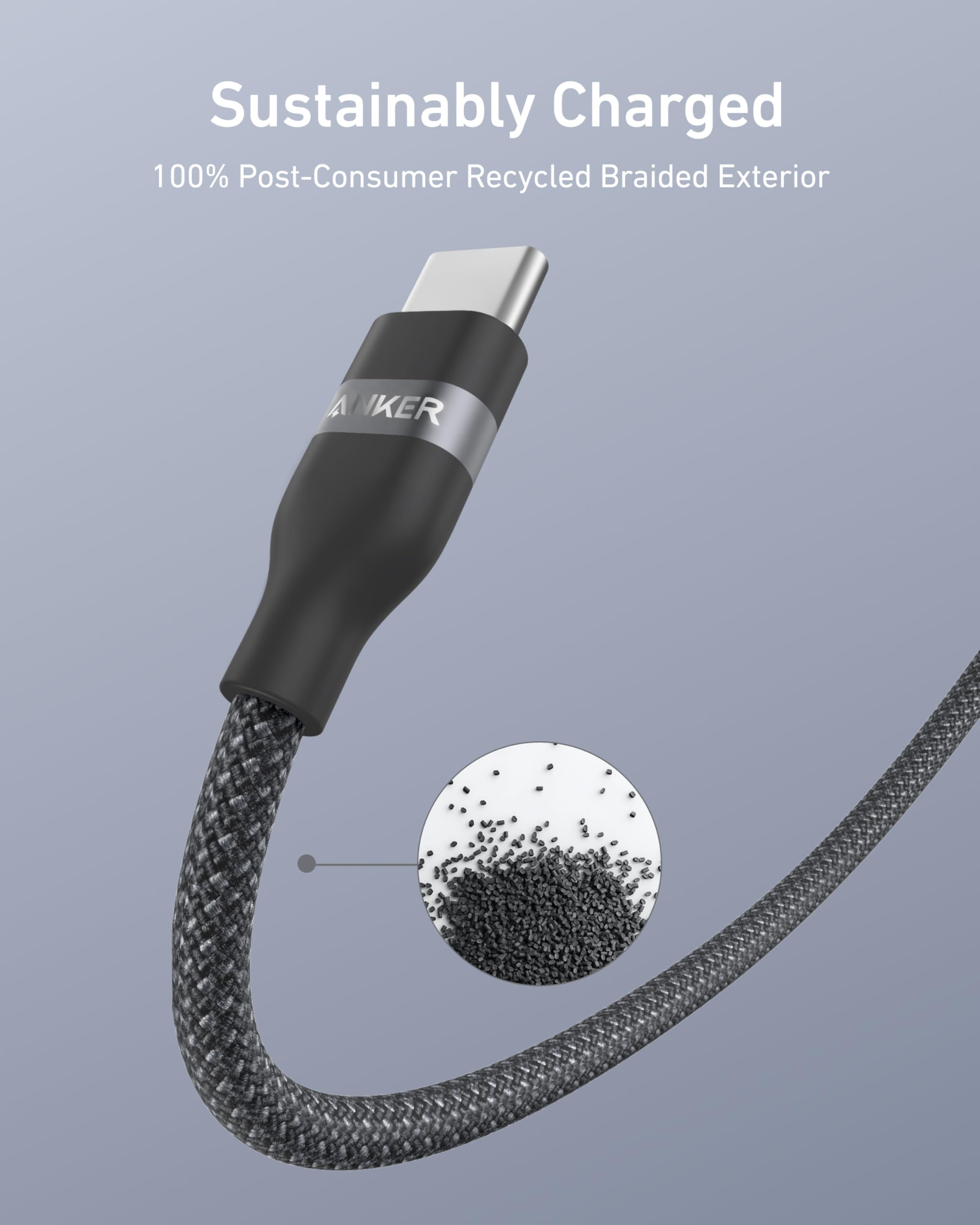 Anker USB-A to USB-C Cable – Upcycled Braided, 10-Year Durability (3ft / 6ft)